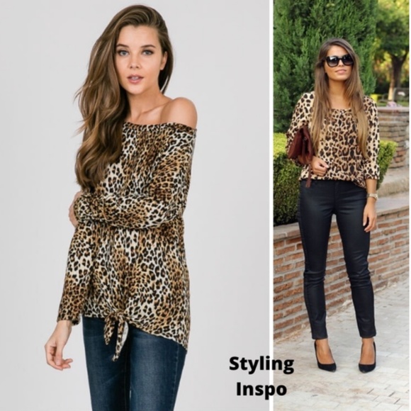 Leopard Print Knot Sweater Top - Picture 2 of 9